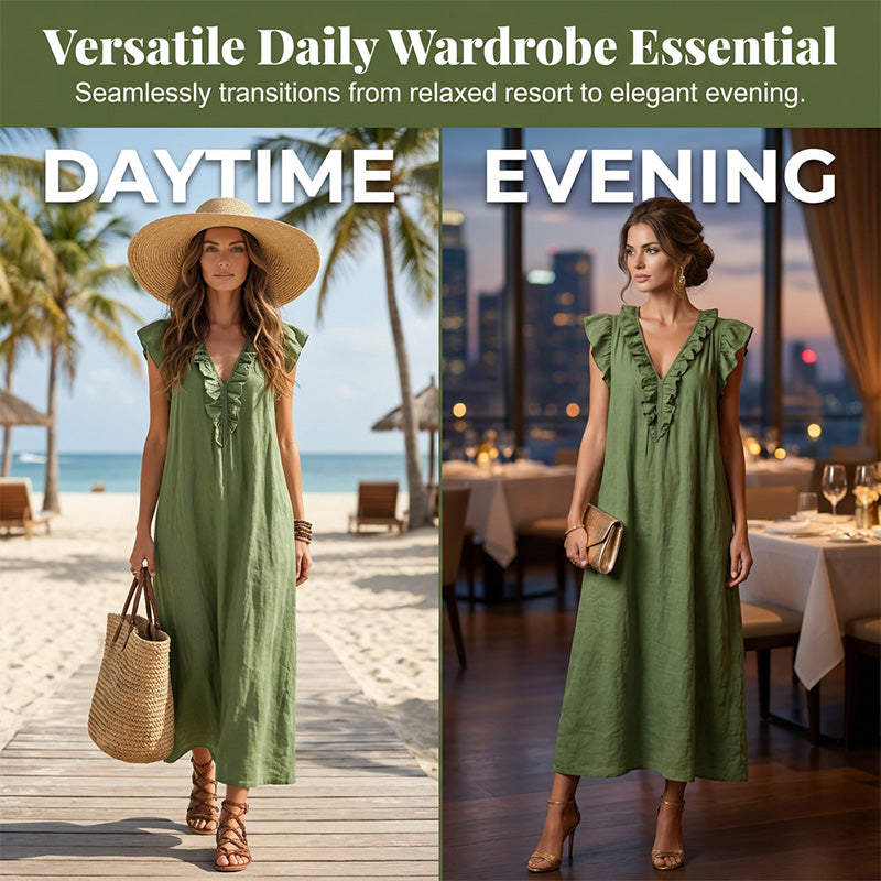 ✨Robe décontractée sans manches à col en V et volants pour femme