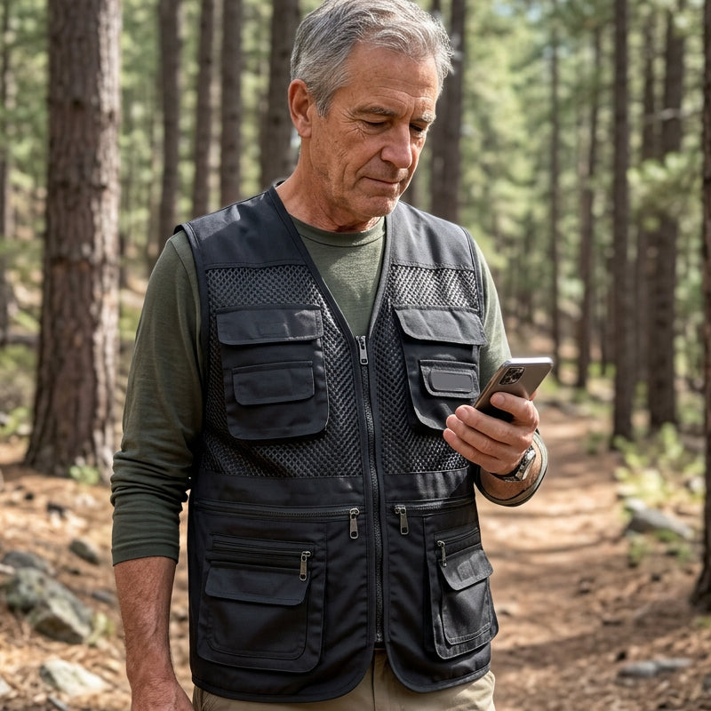 Gilet de pêche homme multi-poches pour plein air