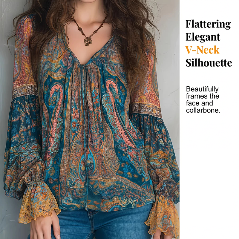 ⏳ Dernière heure – -50% se termine ! Blouse élégante à volants, style bohème et motif cachemire