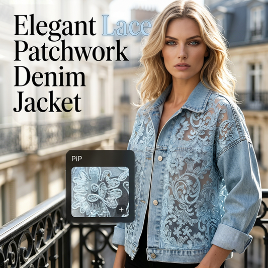 👑 Le must-have de la saison ! Veste en jean ample pour femme avec de délicats empiècements floraux 🔥