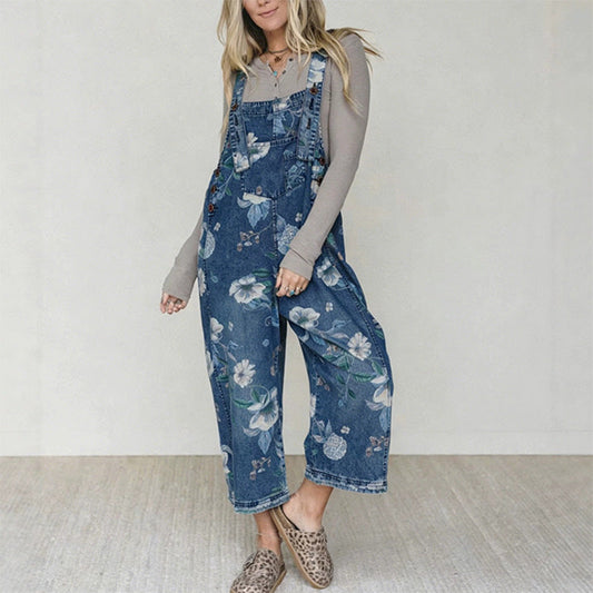 🏃‍♀️ Se vend en quelques secondes – dépêchez-vous ! Salopette en jean à imprimé floral vintage pour femme