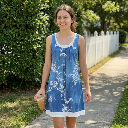 ⭐ Plus de 5.000 avis positifs ! Robe deux-pièces pour femme en simili-denim imprimé