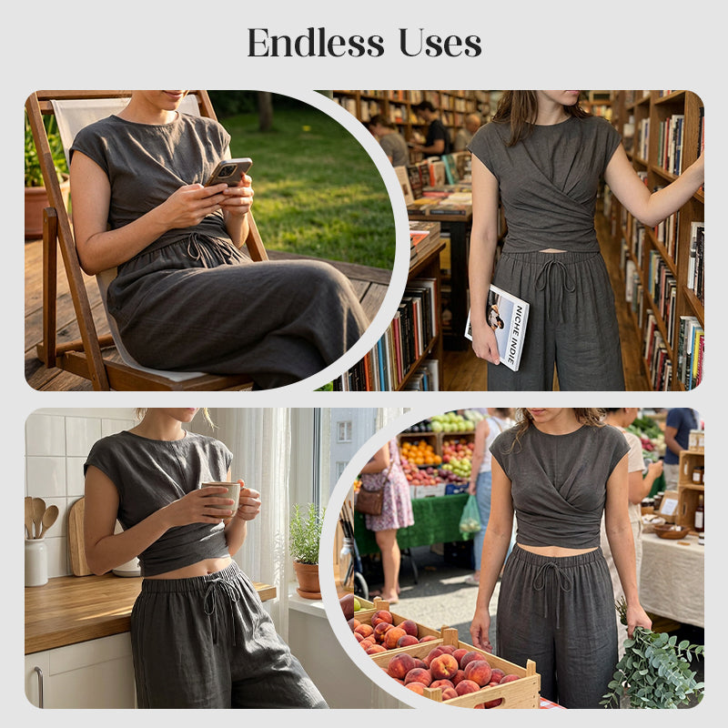 👗 PROMO LIMITÉE 50% DE RÉDUCTION ! 💥 Ensemble Top Croisé & Pantalon Large – Fluide, Chic, Coupe Décontractée ✨