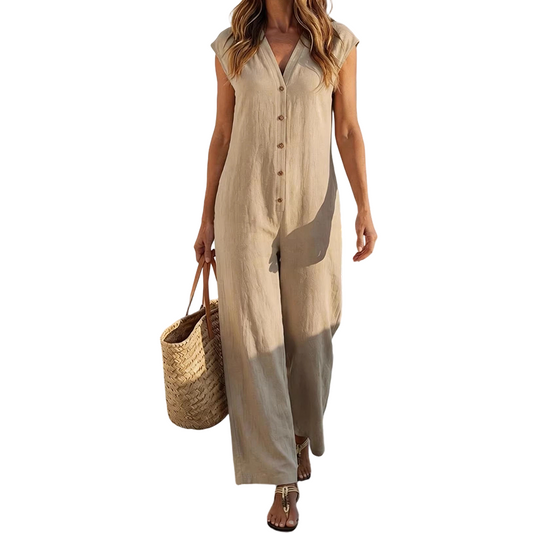 📈 N°1 des ventes – directement à -50% ! Combinaison d'été sans manches à boutons pour femme