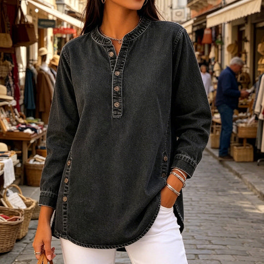 Chemise en jean ample à col en V pour femme