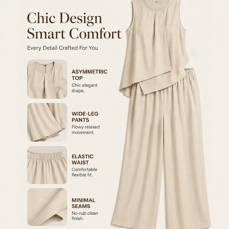 Ensemble haut asymétrique et pantalon large pour femme