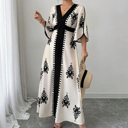👗Robe longue imprimée à col en V élégante pour femme