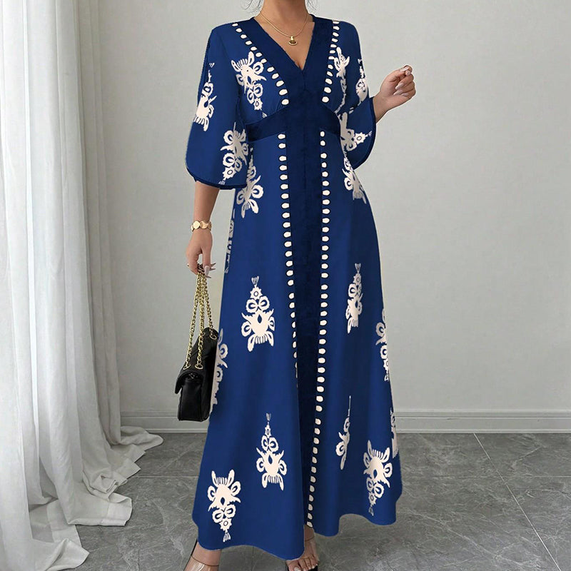 👗Robe longue imprimée à col en V élégante pour femme