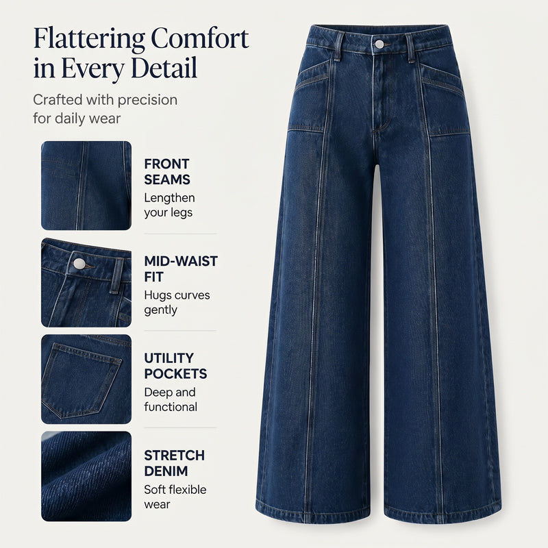 👖Jean femme taille haute à jambes larges – Coupe vintage flatteuse en denim ✨