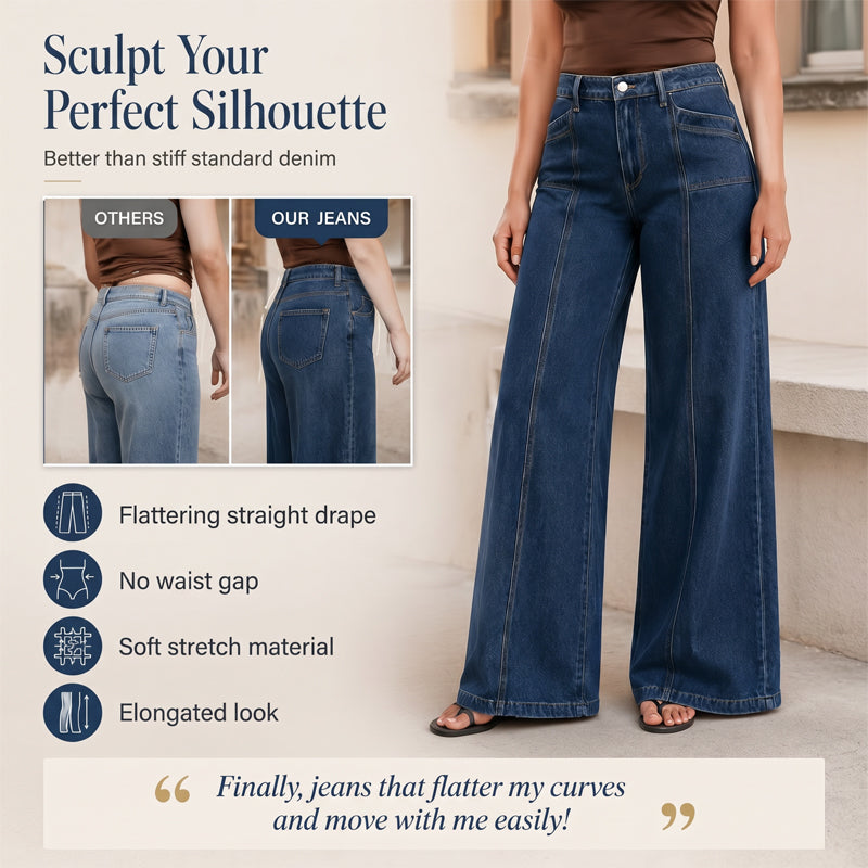 👖Jean femme taille haute à jambes larges – Coupe vintage flatteuse en denim ✨