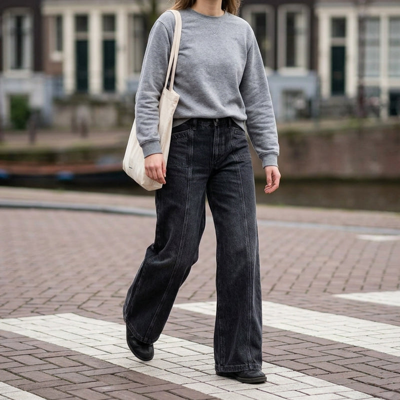 👖Jean femme taille haute à jambes larges – Coupe vintage flatteuse en denim ✨