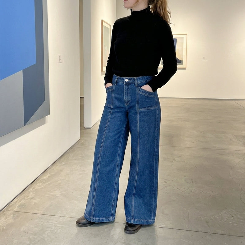 👖Jean femme taille haute à jambes larges – Coupe vintage flatteuse en denim ✨