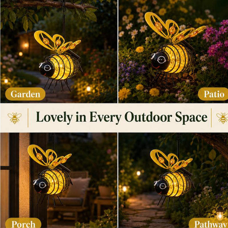 🐝 PROMO LIMITÉE 50% DE RÉDUCTION ! 🎁Deux achetés, un offert ☀️ Suspension Solaire Abeille Lumineuse – Ailes en Cœur, Métal, Résistant aux Intempéries 🌸