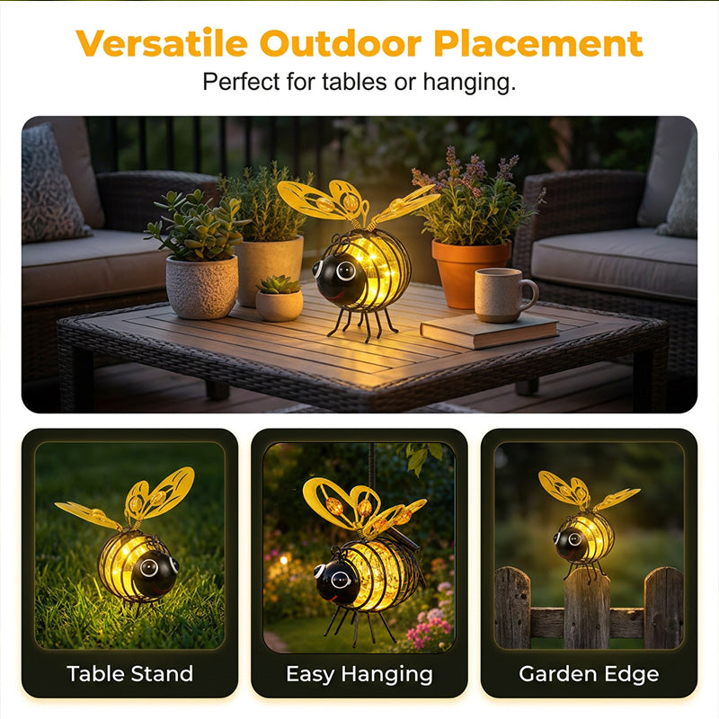 🐝 PROMO LIMITÉE 50% DE RÉDUCTION ! 🎁Deux achetés, un offert ☀️ Suspension Solaire Abeille Lumineuse – Ailes en Cœur, Métal, Résistant aux Intempéries 🌸