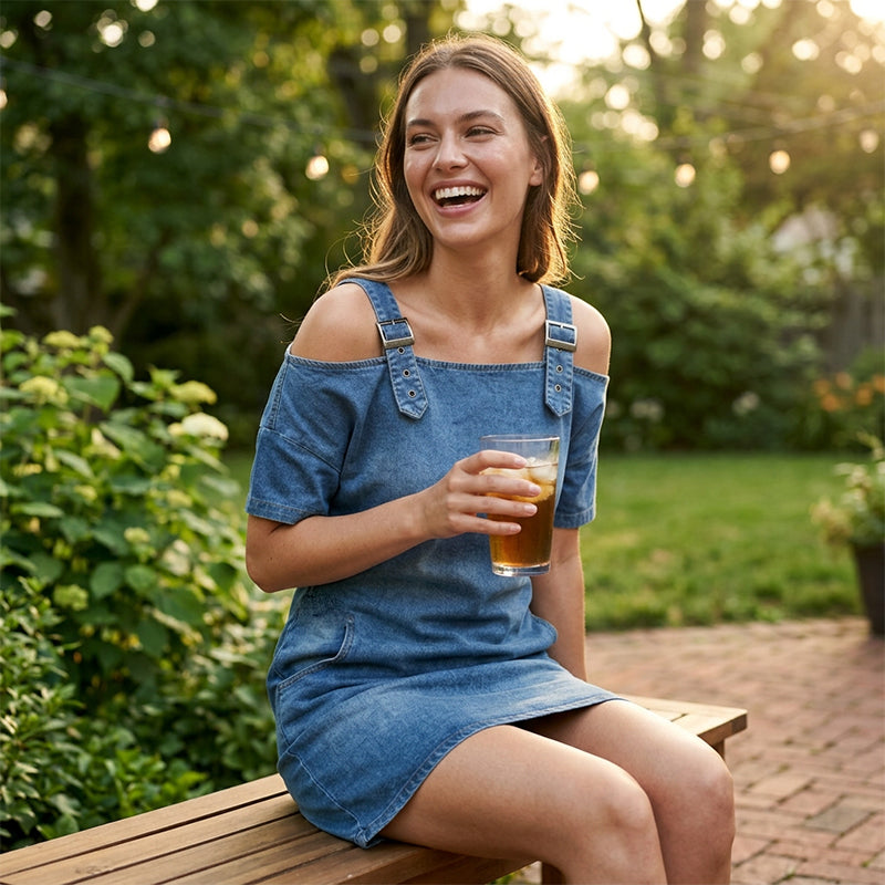 Robe en jean pour femme avec boucles réglables et poches