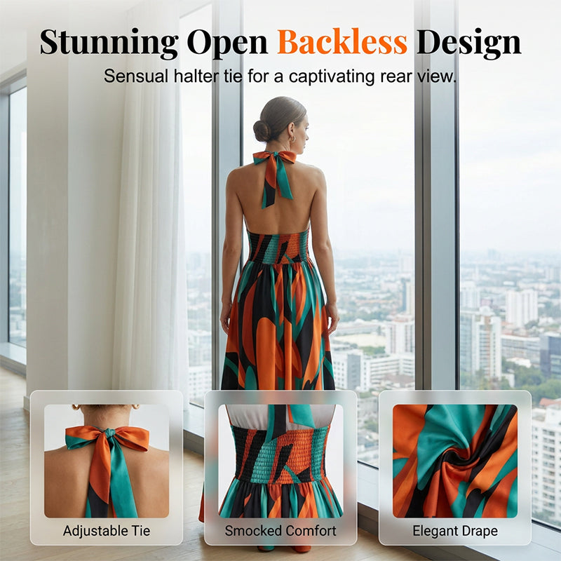 Robe Maxi Femme À Col Halter en V avec Fente Latérale