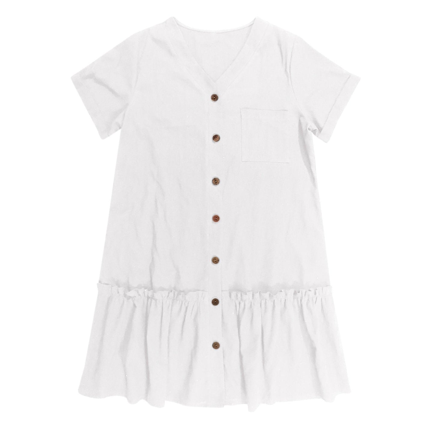 Robe à nouer pour femme, robe d'été ample en coton et lin, avec ourlet à volants, robe décontractée à manches courtes