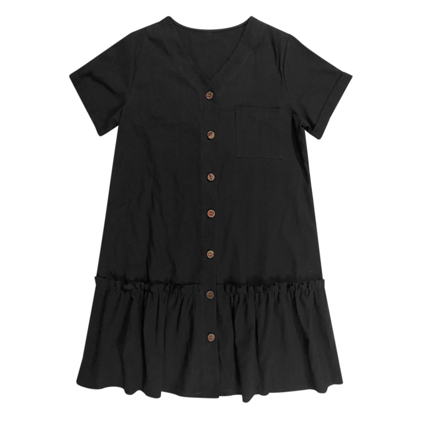 Robe à nouer pour femme, robe d'été ample en coton et lin, avec ourlet à volants, robe décontractée à manches courtes