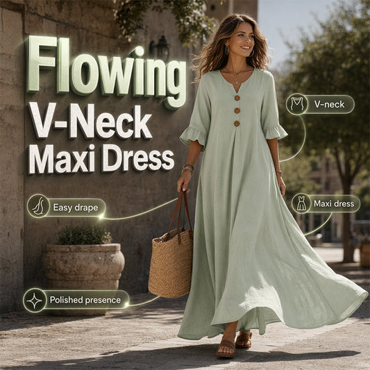 Robe longue ample à col en V pour femme