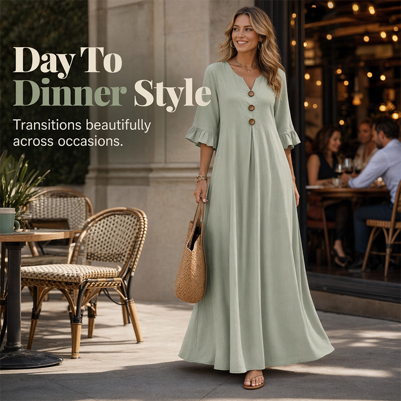 Robe longue ample à col en V pour femme