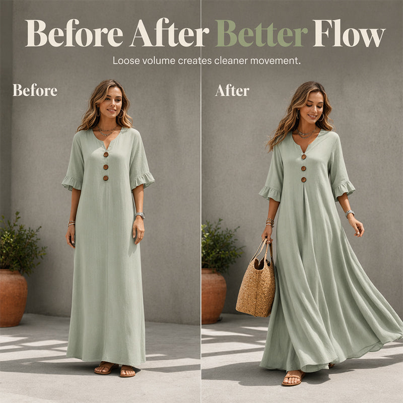 Robe longue ample à col en V pour femme