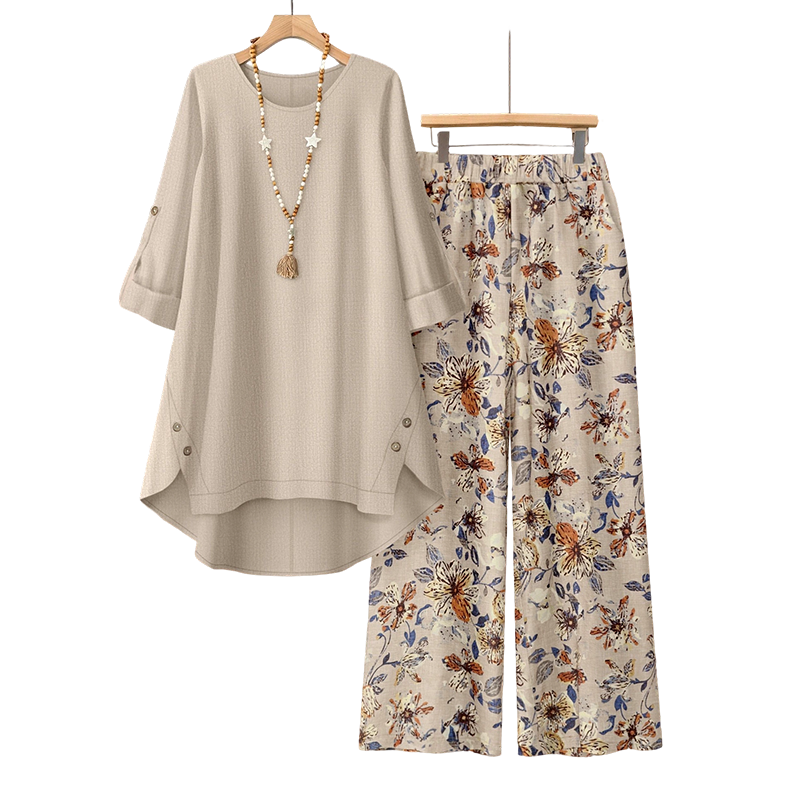 👚 50 % DE RÉDUCTION EN CE MOMENT ! 🌿 Ensemble femme composé d'un haut à manches courtes et d'un pantalon en coton et lin – Respirant et léger – Idéal pour l'été, le bureau ou les journées décontractées – Coupe ample avec une texture naturelle 🌸✨