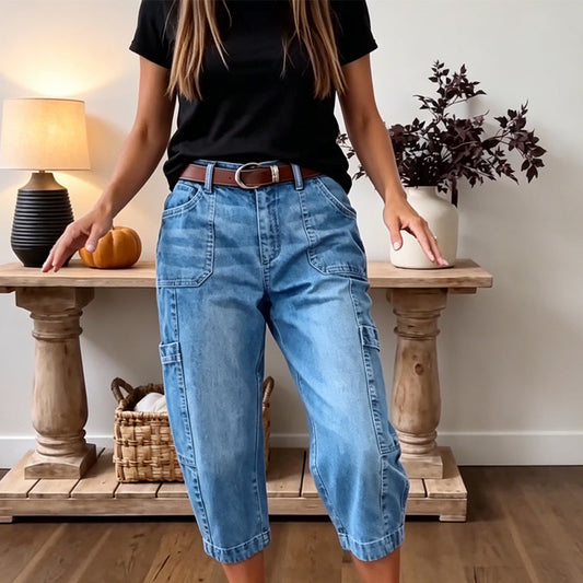 📢Soldes de mi-saison : 50 % de réduction – offre à durée limitée ⏰Pantalon de jean court et extensible pour femme, style décontracté