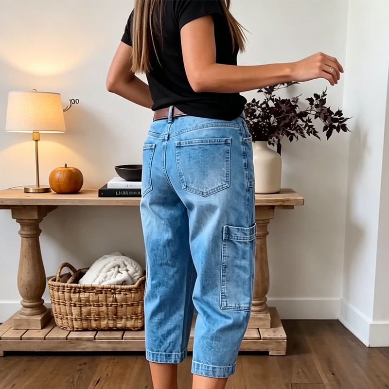 📢Soldes de mi-saison : 50 % de réduction – offre à durée limitée ⏰Pantalon de jean court et extensible pour femme, style décontracté