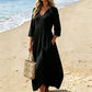 Robe longue à col en V et manches 3/4 pour femme