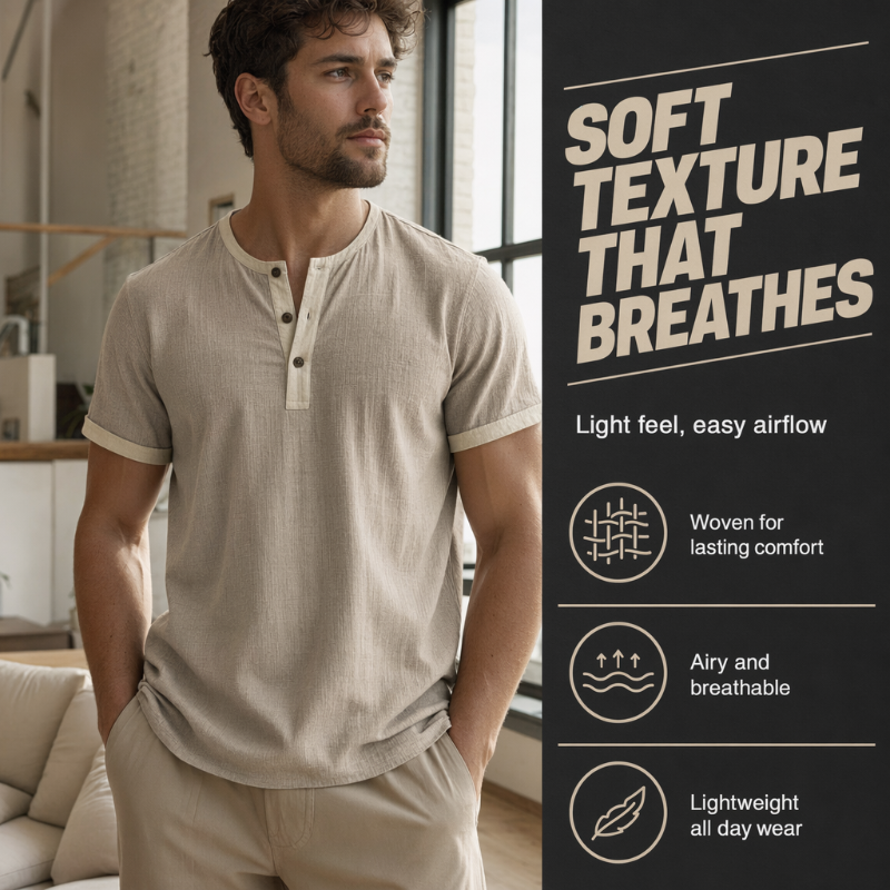 ⌛Offre à durée limitée – T-shirt Henley à manches courtes et respirant pour homme
