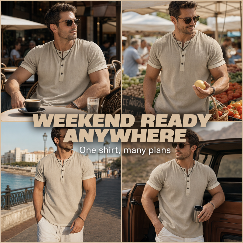 ⌛Offre à durée limitée – T-shirt Henley à manches courtes et respirant pour homme