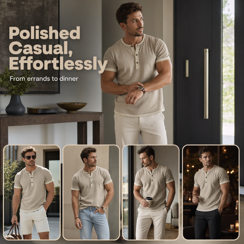 ⌛Offre à durée limitée – T-shirt Henley à manches courtes et respirant pour homme