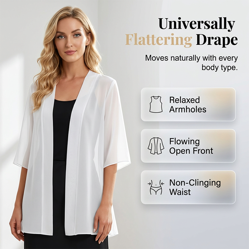 Cardigan ample en mousseline pour femme, ouvert sur le devant