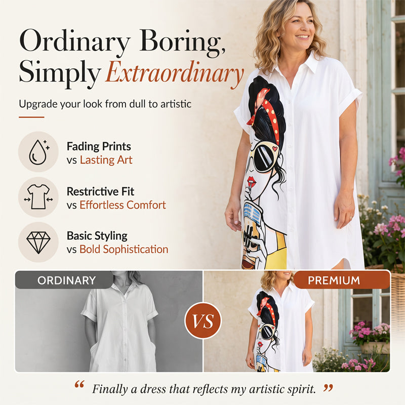 Robe-chemise imprimée pour femme, style portrait artistique