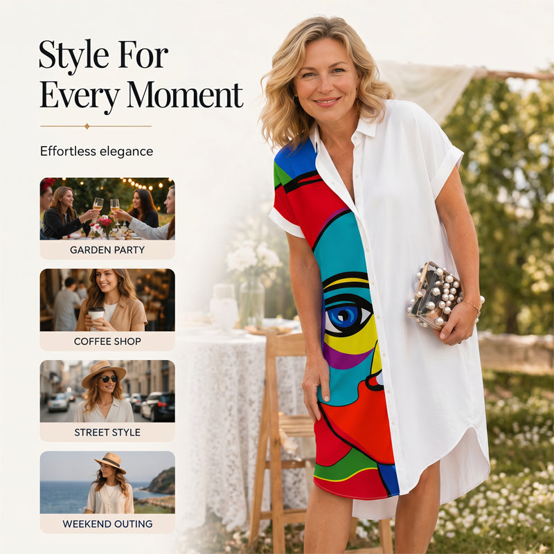 Robe-chemise imprimée pour femme, style portrait artistique