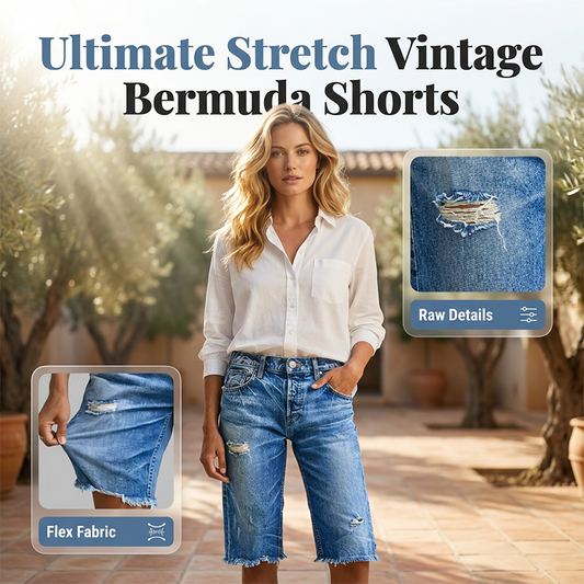 👖 OFFRE LIMITÉE -50% ! ✨ Short Bermuda en Jean Délavé Casual Femme – Stretch 4 Directions, Ourlet Brut, Style Vintage 🌿