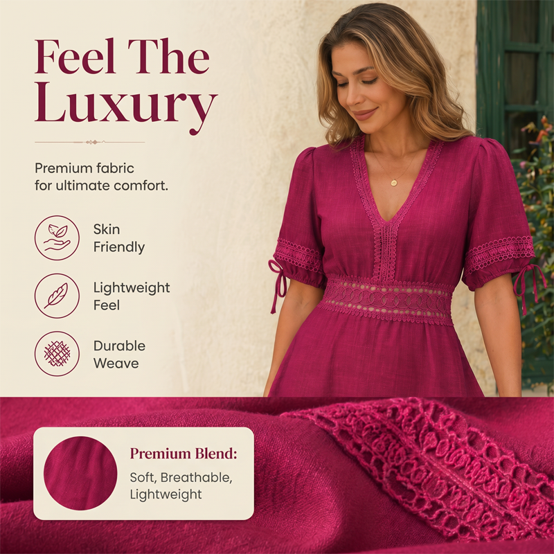 Robe à volants superposés en dentelle à col en V pour femme