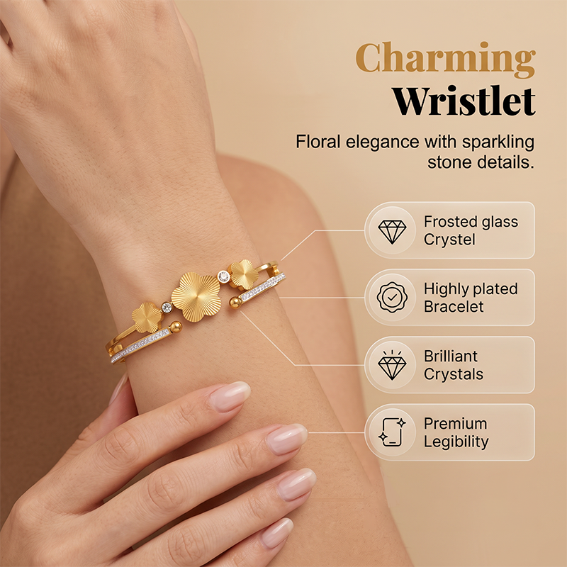 Bracelet ouvert élégant à motif floral pour femme