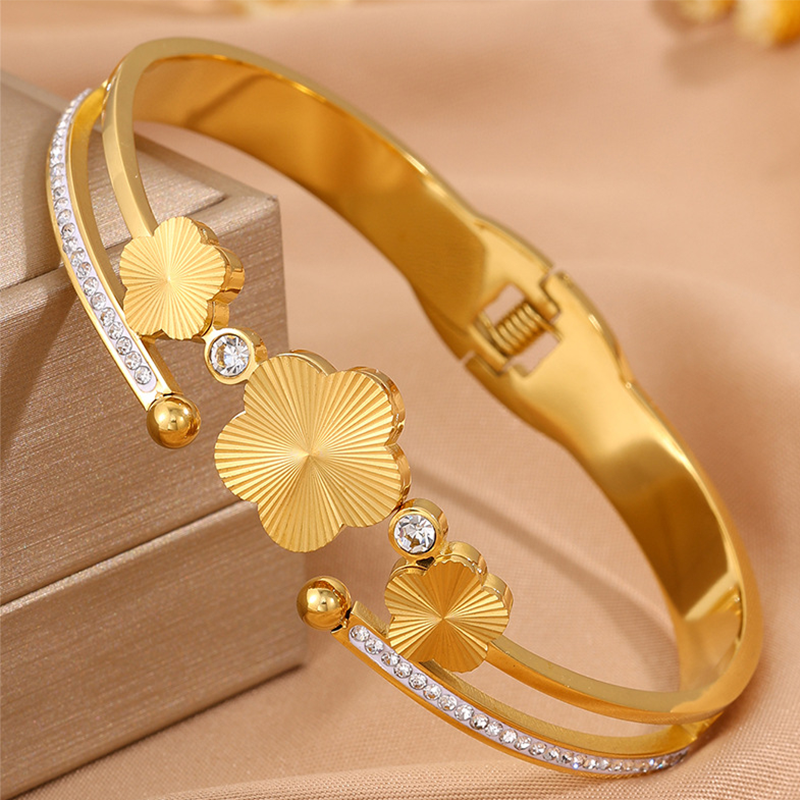 Bracelet ouvert élégant à motif floral pour femme