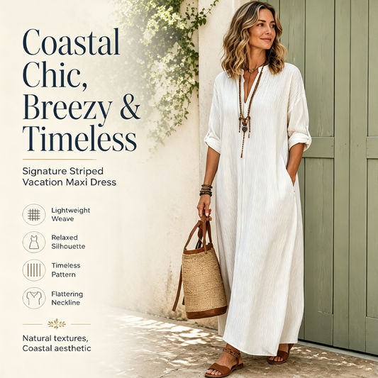 Robe longue à rayures et col en V pour femme