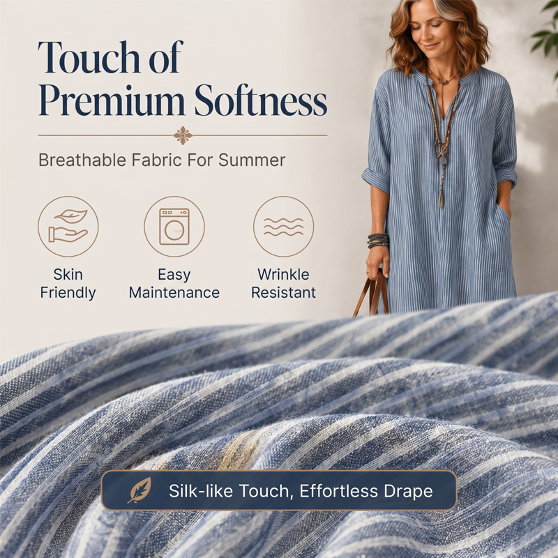 Robe longue à rayures et col en V pour femme