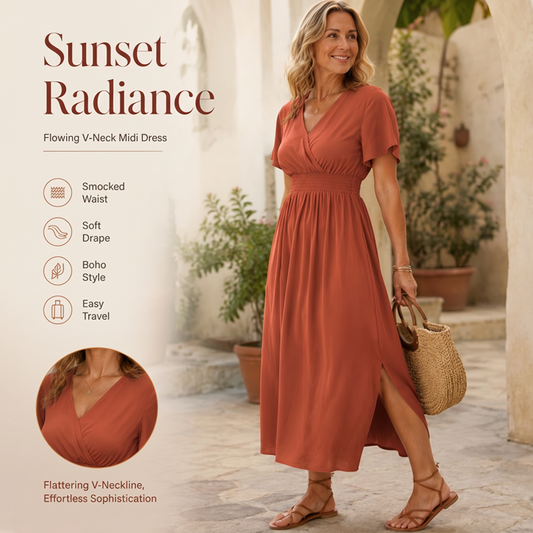 Robe longue d'été femme à col V avec fente latérale