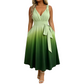 Robe élégante à col en V et dégradé de couleurs pour femme, avec poches