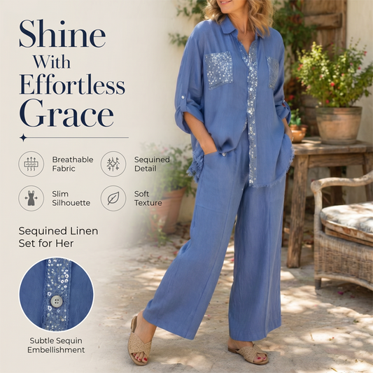Ensemble chemise à paillettes et pantalon à jambes larges pour femme