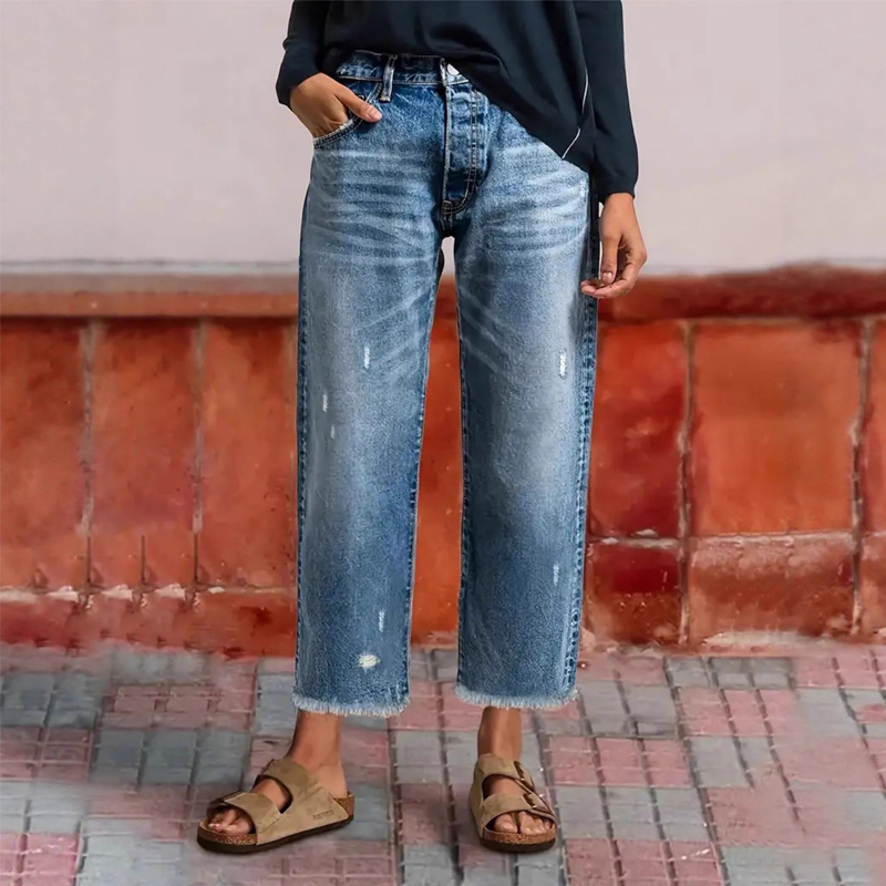 📢📢50% DE RÉDUCTION !! ⏰Jean Femme Rétro Court Coupe Droite