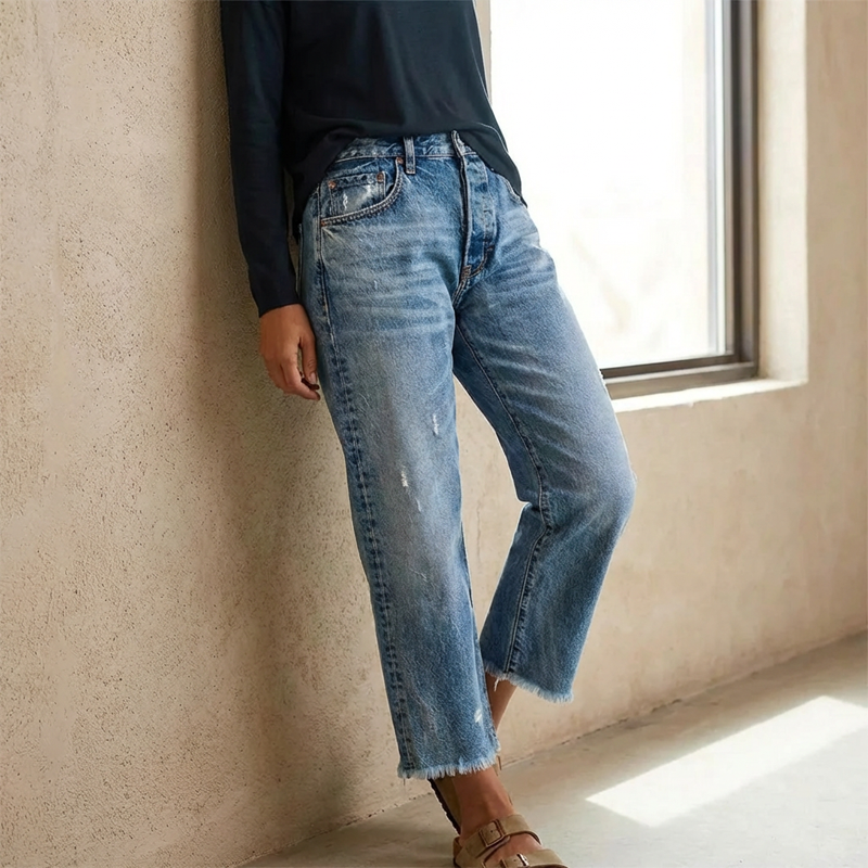 📢📢50% DE RÉDUCTION !! ⏰Jean Femme Rétro Court Coupe Droite