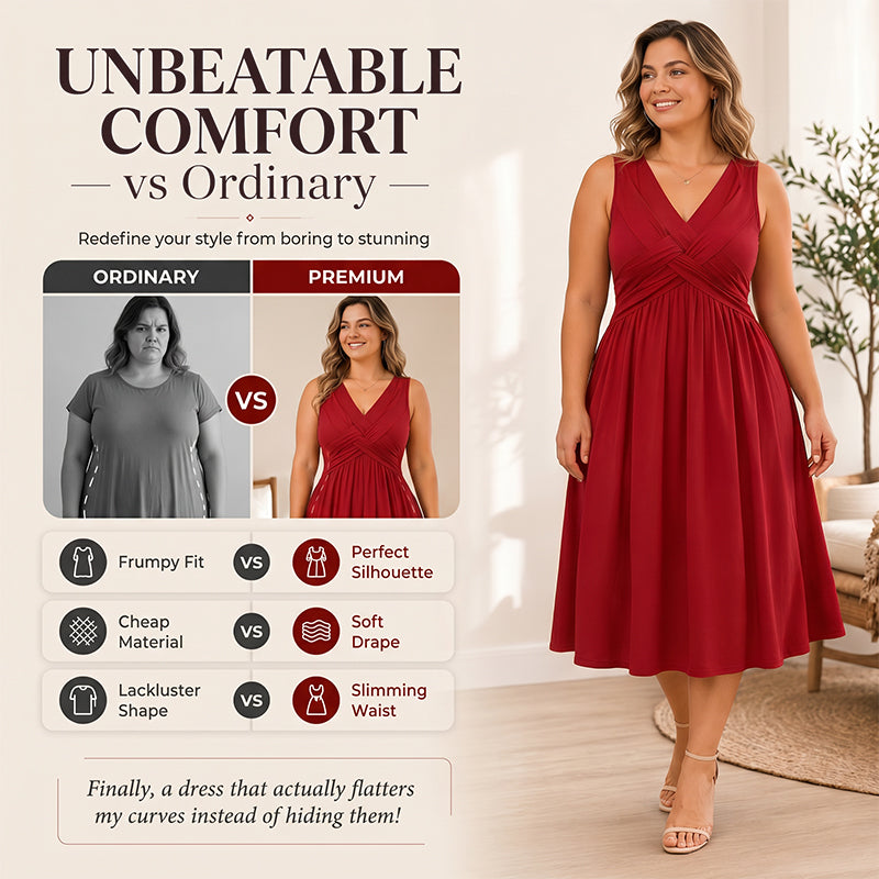 Robe sans manches à col en V et effet torsadé pour femme