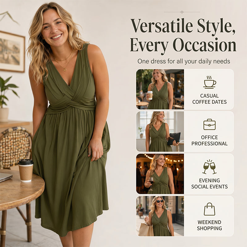 Robe sans manches à col en V et effet torsadé pour femme