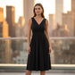Robe sans manches à col en V et effet torsadé pour femme