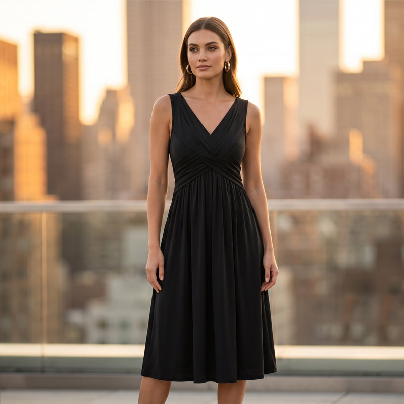 Robe sans manches à col en V et effet torsadé pour femme